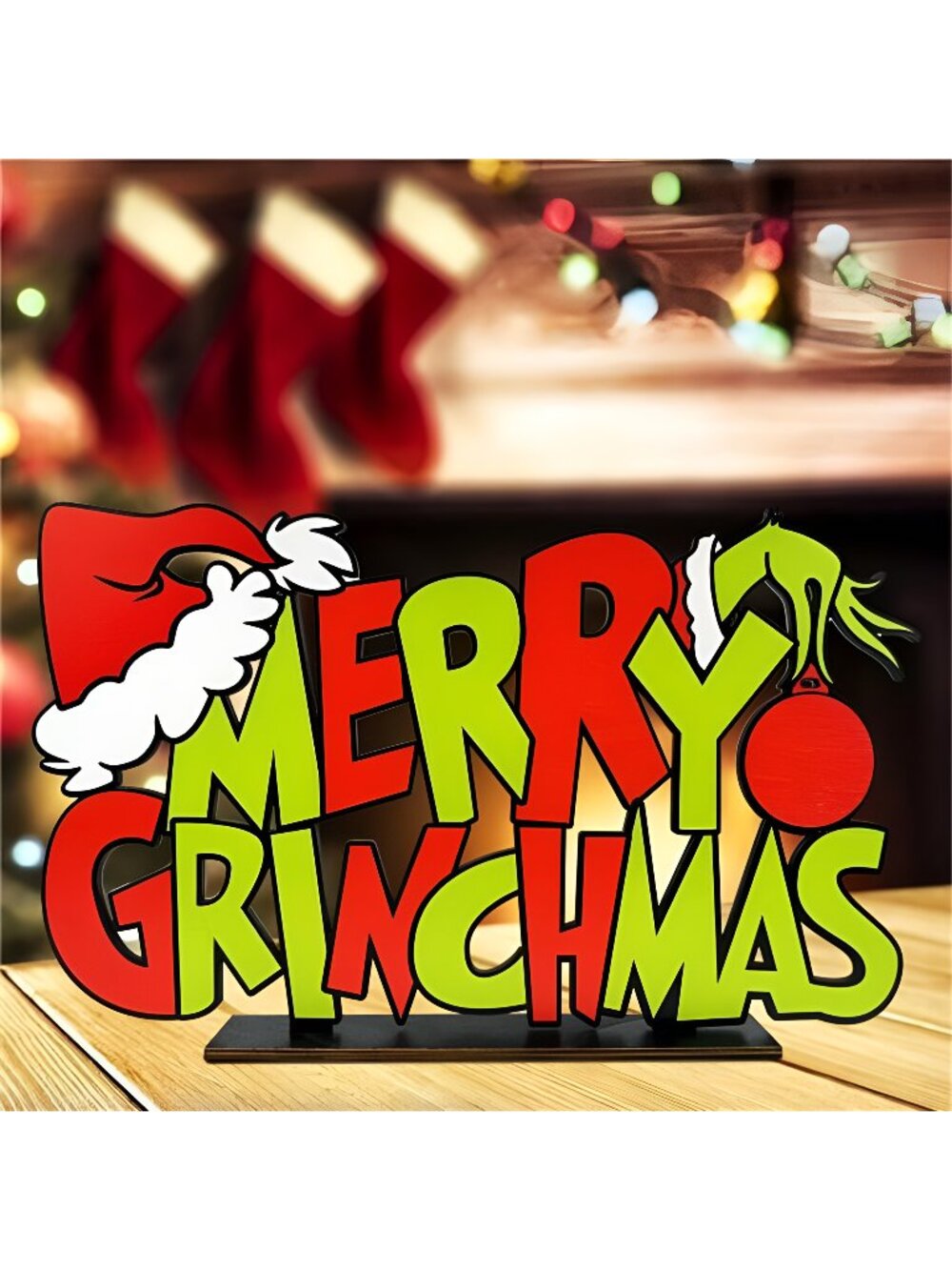 Christmas Table Decorations Merry Greenchmas Table Wooden Centerpiece